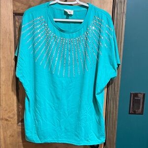 BiBi Turquoise Studded Short Sleeve Top
